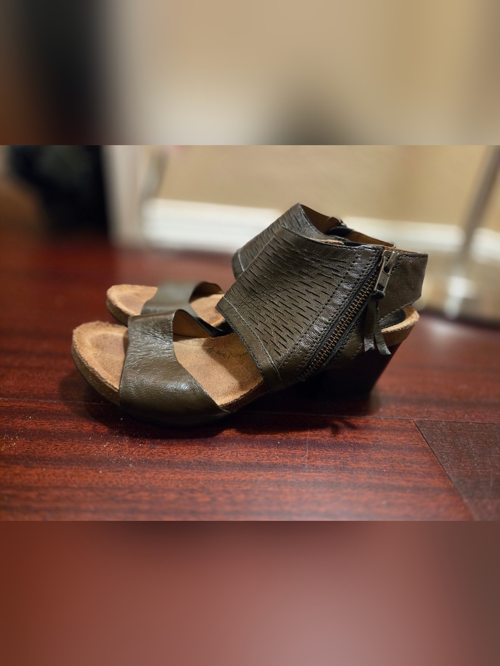 Women's Brown Open-Toe Wedge Sandal with Cute Side Zip